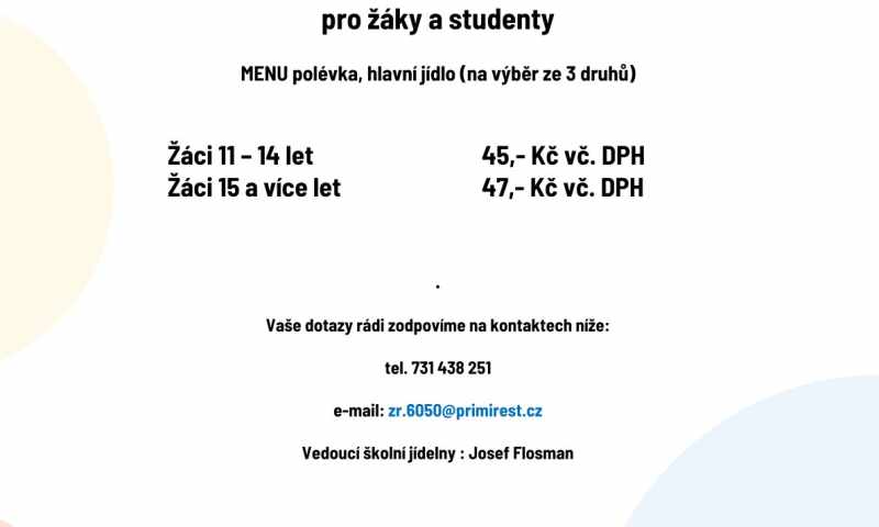 Zvýšení ceny oběda pro žáky od 1. 3. 2026